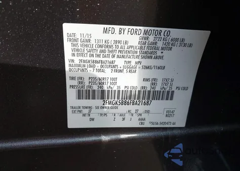 2015 Ford Flex Se из США, поврежденный, VIN 2FMGK5B86FBA21687